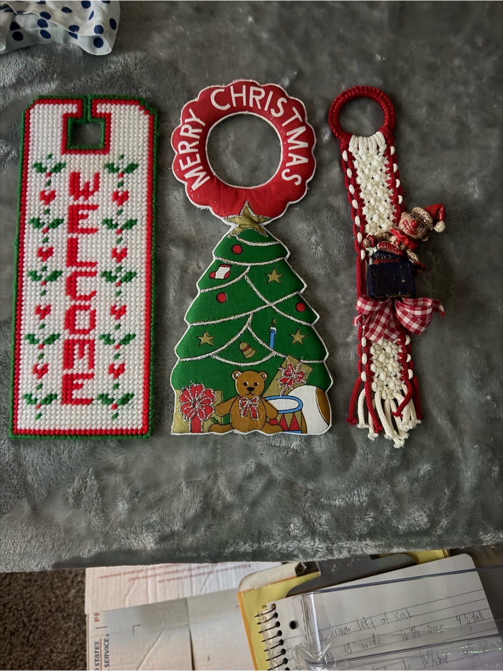 Holiday Door Hangers Set - Red, Green, White Christmas Welcome and Tree